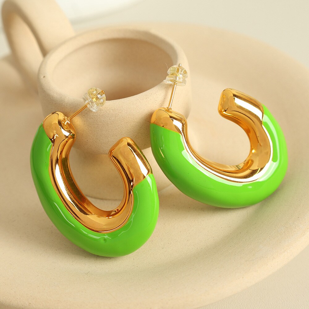 1 Pair Simple Series Casual Style Stainless Steel 18K Gold Color Plated Women's Hoop Earrings h5 